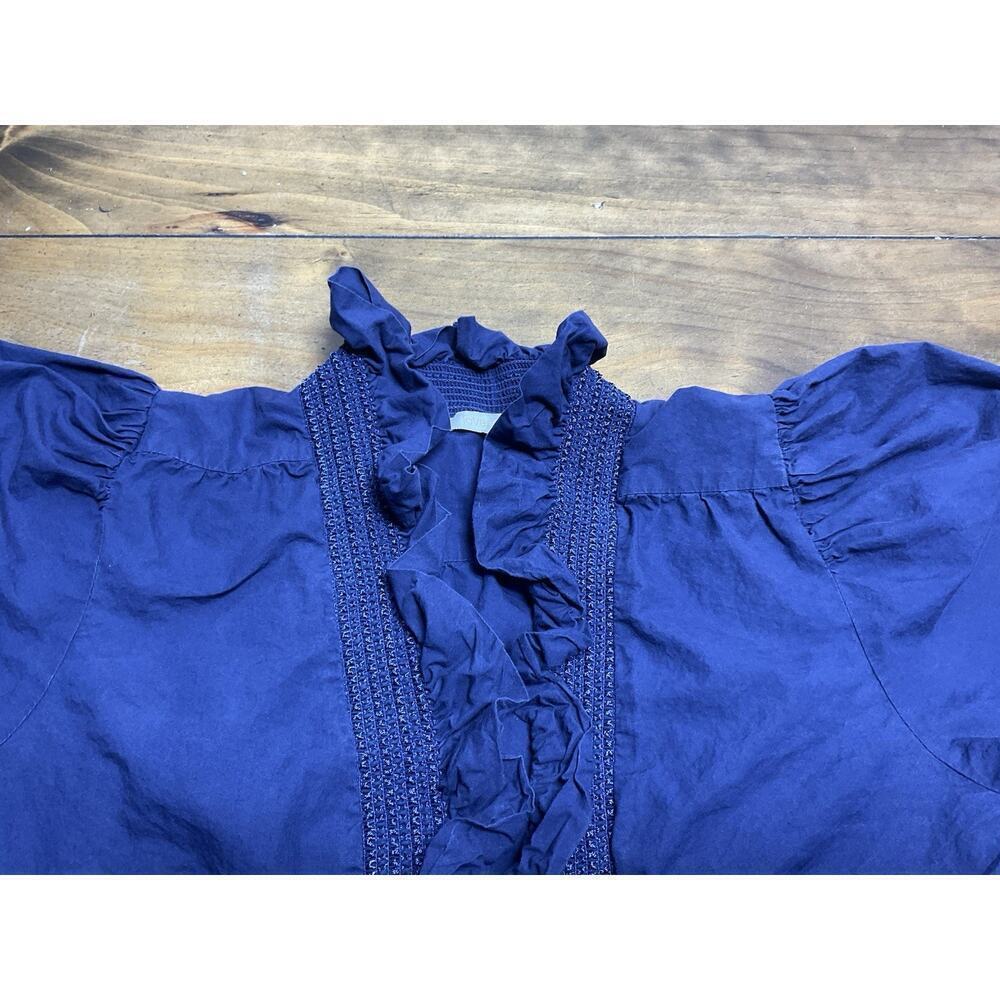 Anthropologie Love The Label Zuri Top Womens Small Blouse Ruffle Smocked Blue - Picture 5 of 14